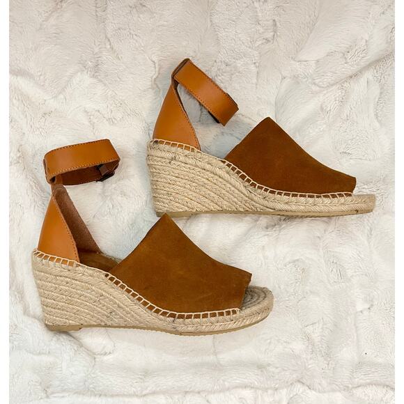 NEW GAP Espadrille Wedges Shoes Sandals Brown Suede Wedge Ankle Strap Open Toe - Picture 2 of 10